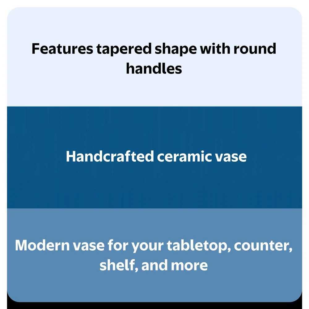 Handcrafted Ivory Ceramic Vase with Handles Decorative Tapered Design Flowers Home Decor Indoor Tabletop Counter Shelf C251124