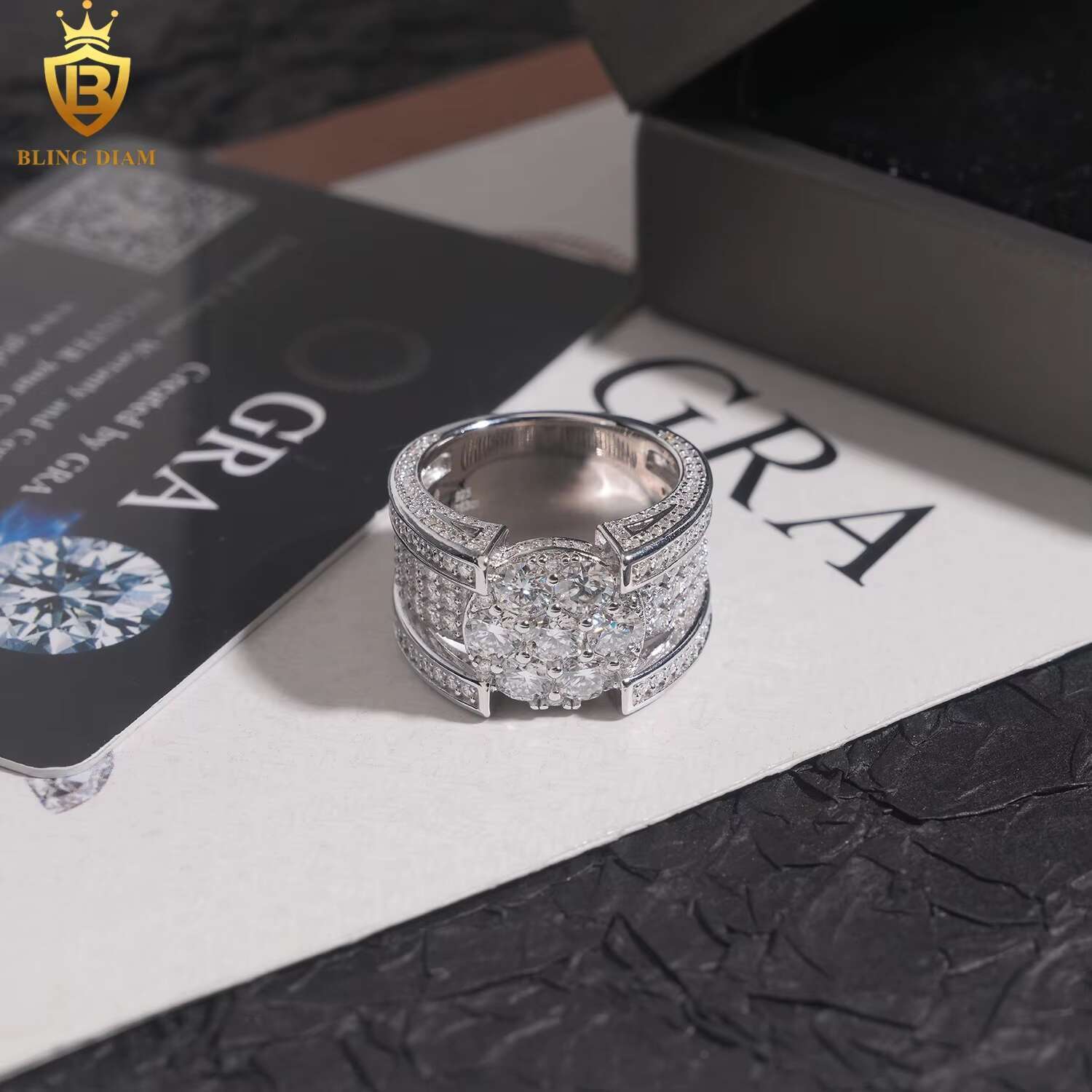 Hip Hop Jewelry Ring 925 Sterling Silver Ice Out Vvs Moissanite Fully Diamond Resin Flower Finger Rings for Men