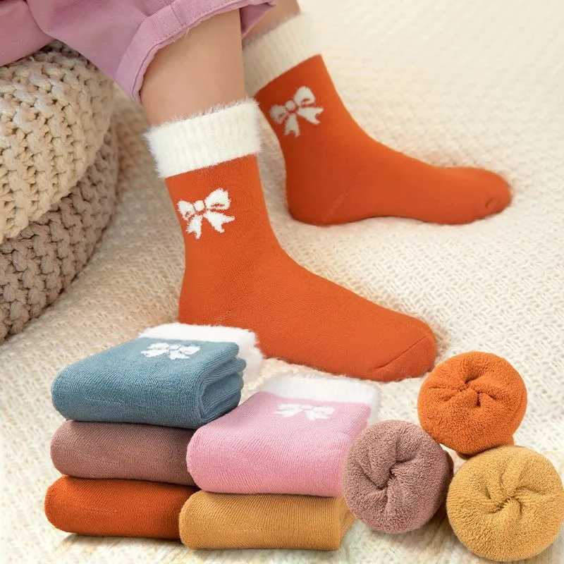 5 Pairs Childrens Socks Boys And Girls Thick and Velvet Warm Mid length Socks in Autumn and Winter Woolen Loop Socks G251124