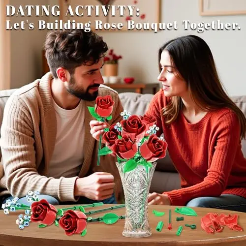 649PCS Romantic Rose Flower Building Blocks Simulated Flower Rose Bouquet Model Bricks Home Decoration Kids DIY Toys Girl Gifts