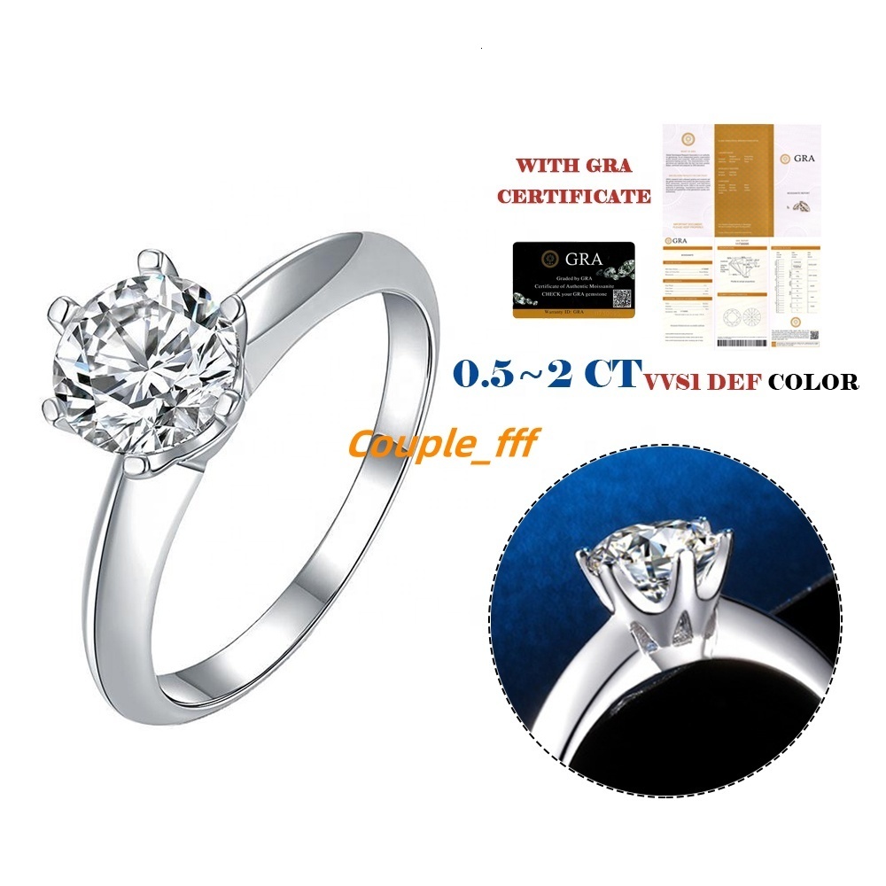 Manufacturer Sale Six Claw 925 Silver Ring Moissanite Ring Lady Classic Six Claw Crown Silver Lady Engagement Lover Rings