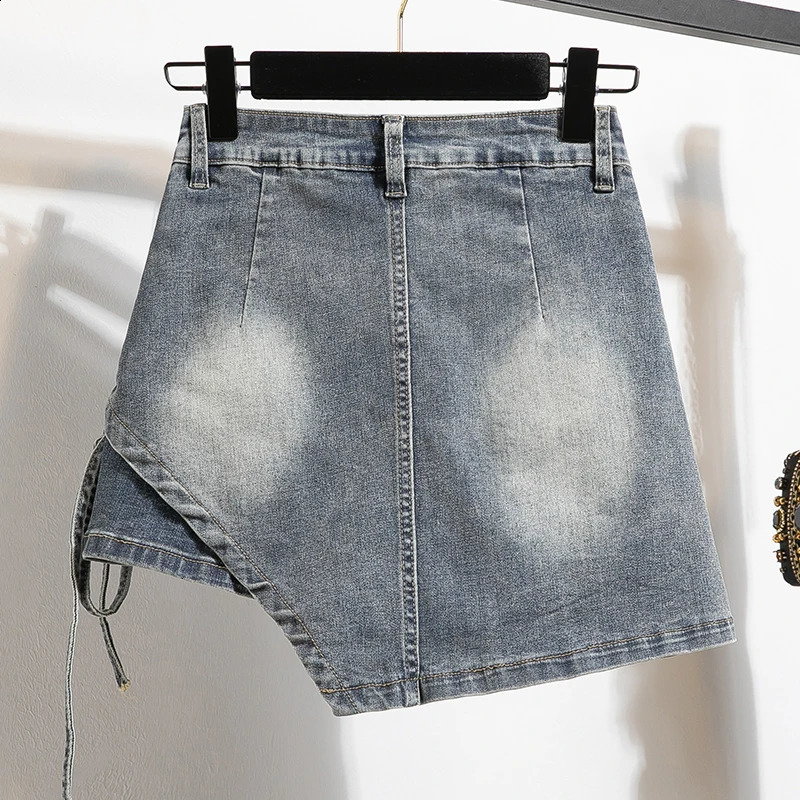 Womens denim skirt 2024 summer high waisted mini blue jeans lined with Korean fashion 250417