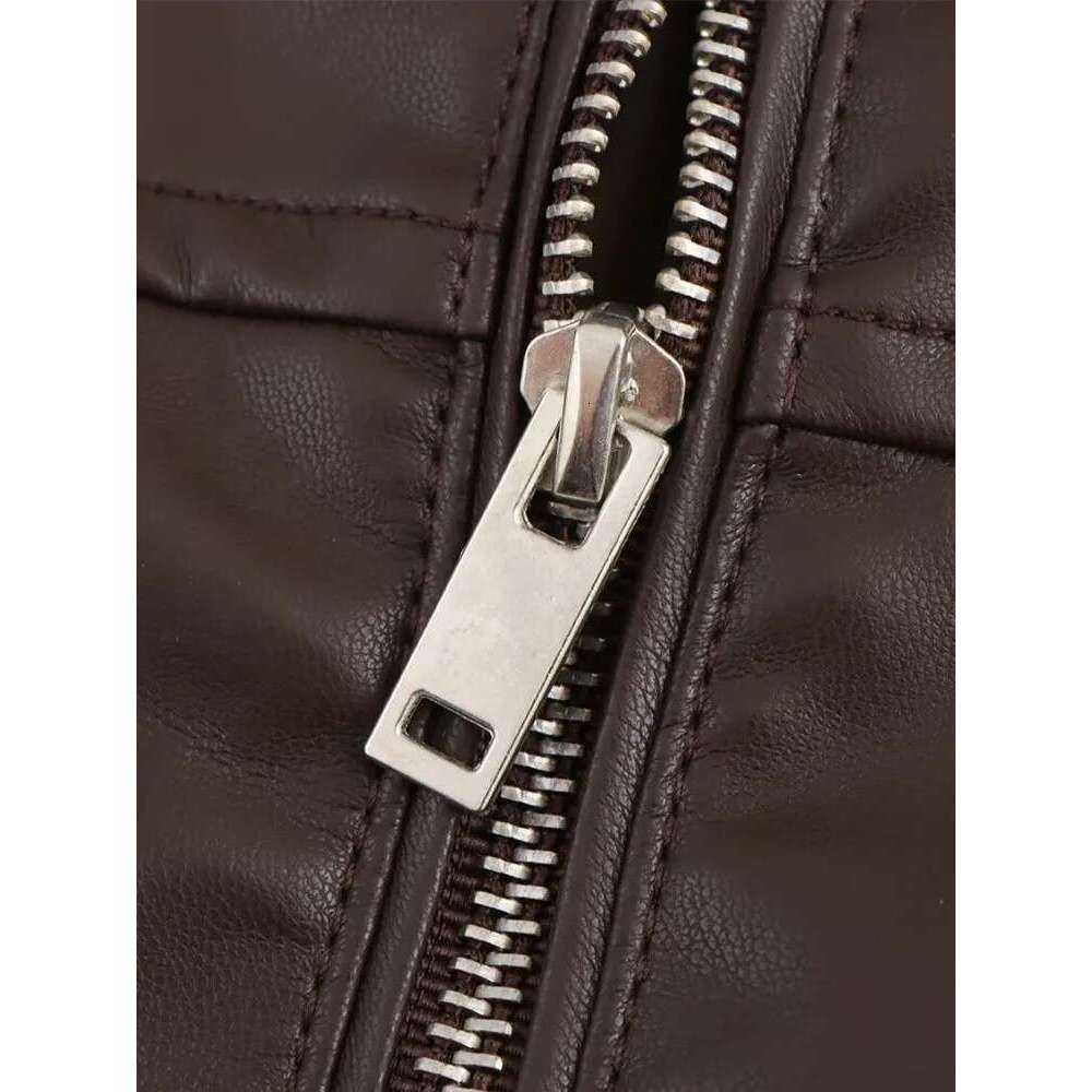Designer Clothes Autumn And Winter New Arrivals Women's Zippered Loose Lapel Long Sleeve Faux Leather Bomber Jacket