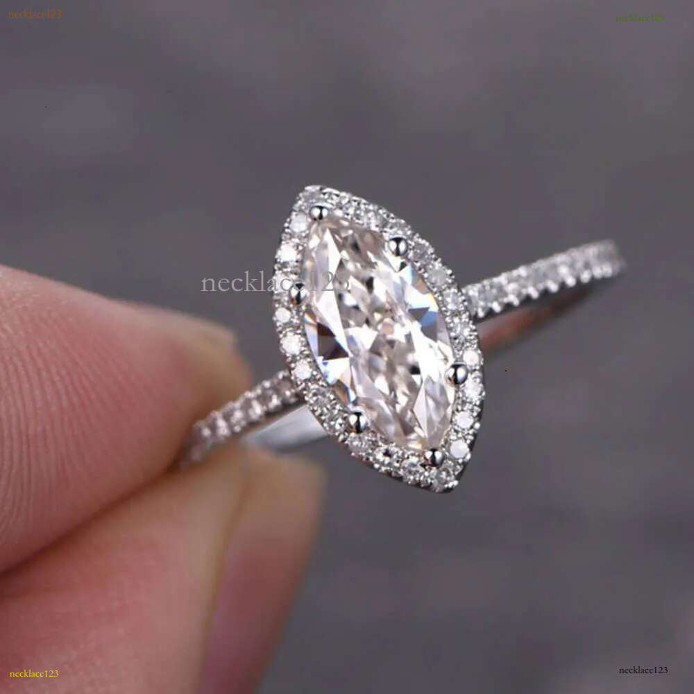 Jewelry 1ct Marquise Shaped Moissanite Dia Engagement Solid 14K White Gold Promise Ring For Bridal