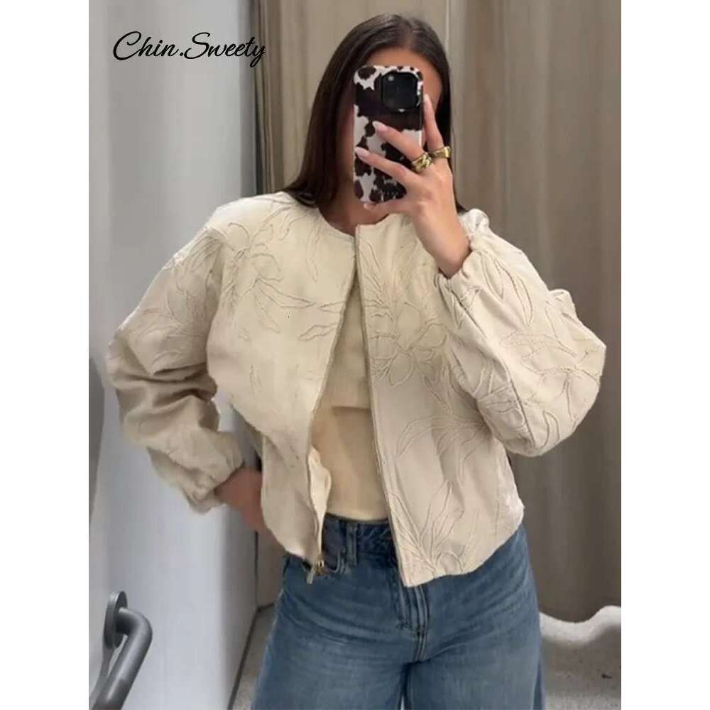 Casual Embroidery Women's Bomber Jacket Loose Zipper Long Sleeve Short Coat Female 2025 Spring Fall Lady High Street Outwears