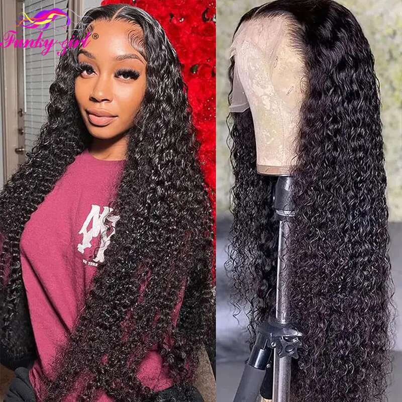 Kinky Front 13X6 For Women Brazilian Deep Water Human Hair Wigs 180% Density Curly Lace Wig