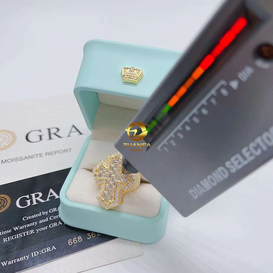 Wholesale Price Hip Hop Fine Jewelry 925 Sterling Silver Vvs Moissanite Iced Out Micro Pave Men Diamond Cross Ring