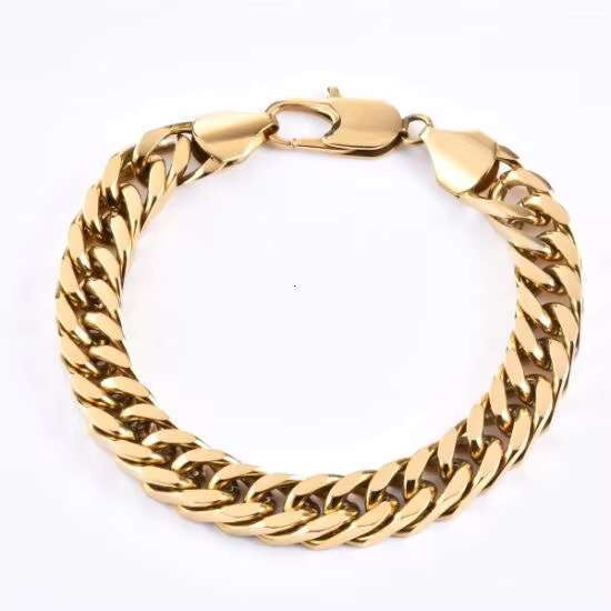 Fashion Stainless Steel Mens Gold Chain Round Cuban Link Chains Bracelet