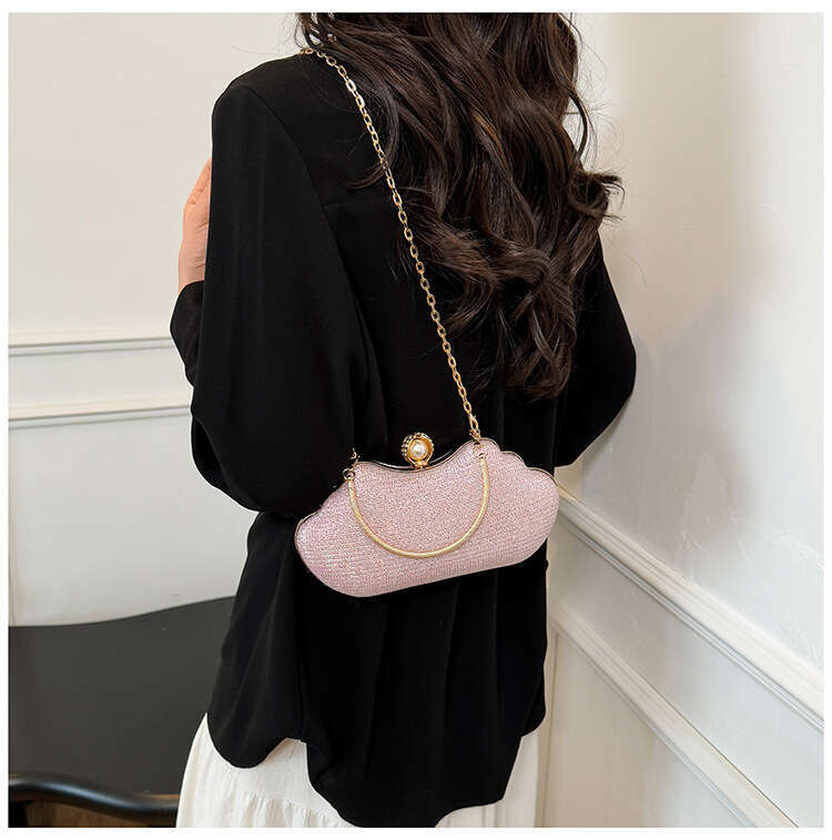 Ins Fashion Women's 2025 New Texture Water Diamond One Shoulder Celebrity Banquet Bag Handbag