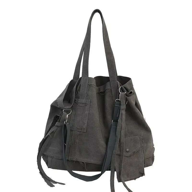 Designer Bag Large Capacity Shoulder Unisex 2025 New In High Quality Solid Color Canvas Tassel Crossbody Bag Street Trend Hip-Hop Handbag
