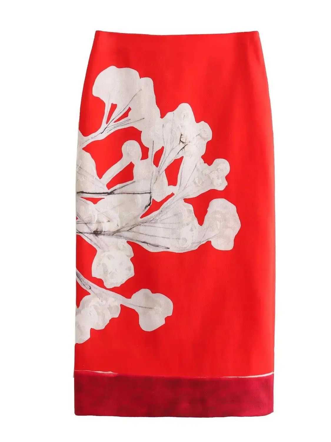 XNWMNZ Womens Fashion Linen Blended Pencil Skirt Waist Zipper Comparison Printed Bottom Seam Womens Midi Skiing M250424