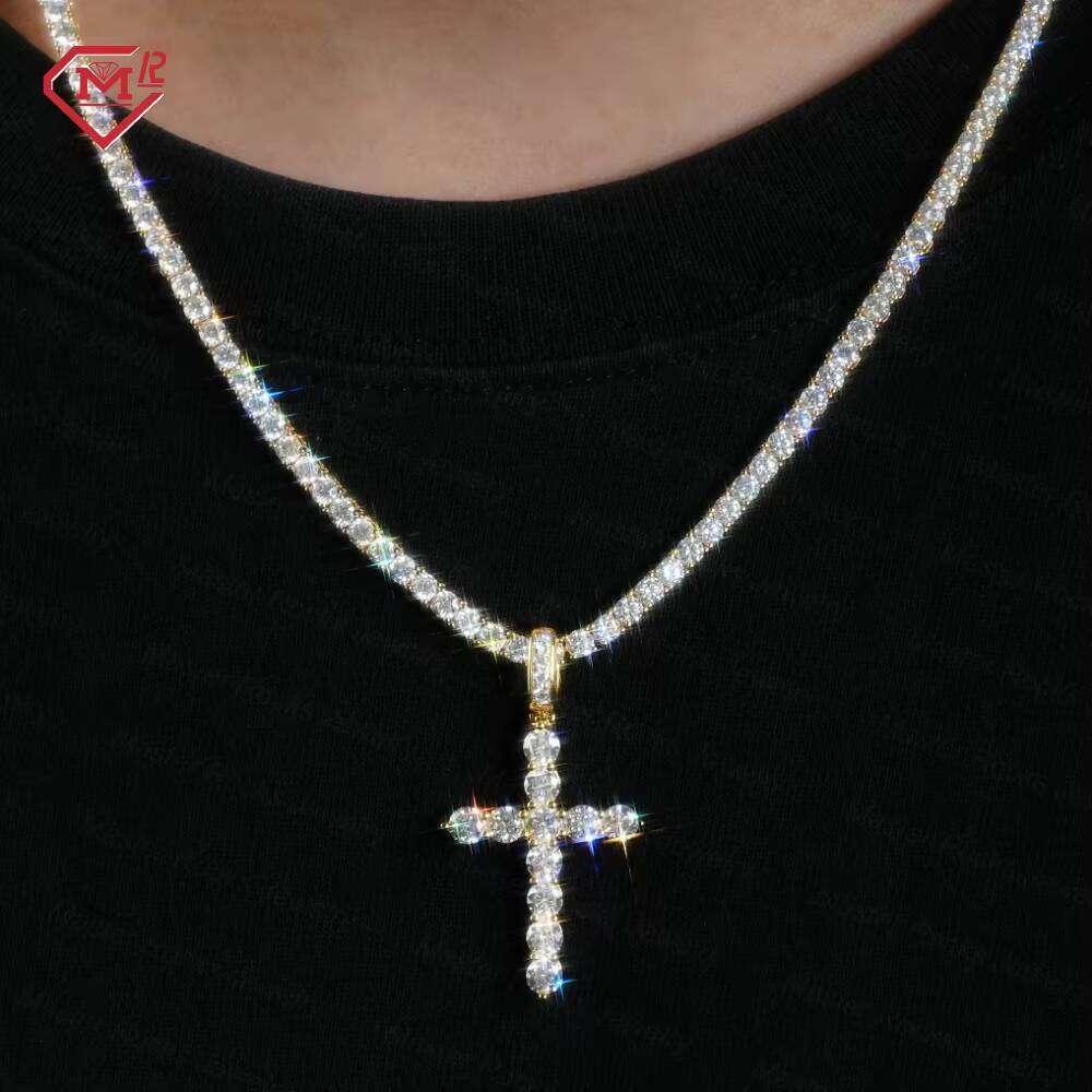 Hip Hop Cross Iced Necklace GRA VVS 3mm Round Custom Silicon Stone Pendant