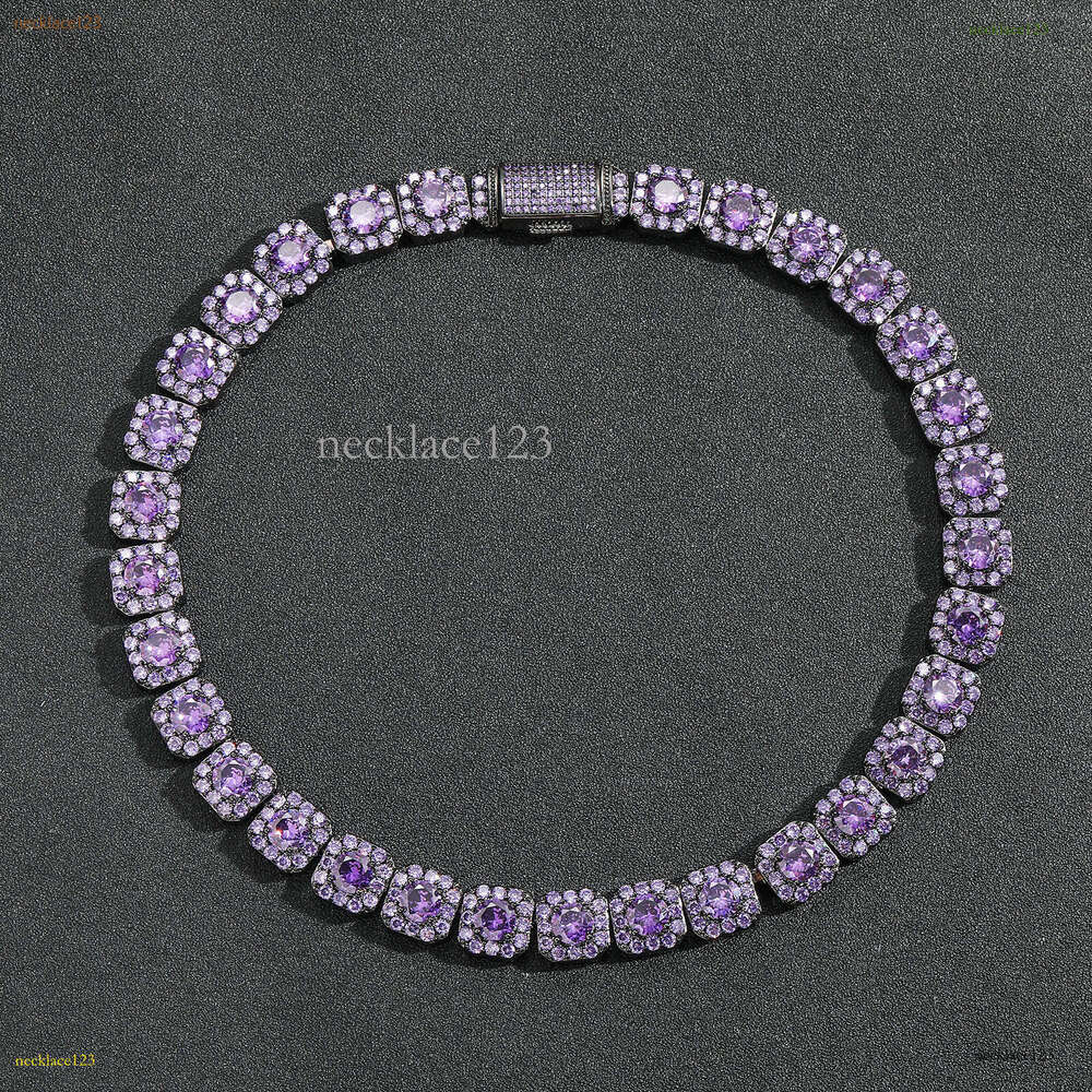 Luxury designer 12mm rock sugar purple Ice out VVS Moissanite collarbone chain for men and women Hip Hop necklace Free delivery