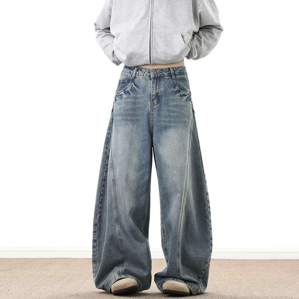 Wide Leg Denim Pants Male Loose Cowboy Mopping Trousers Baggy Men's Jeans Fashion Handsome Washed Streetwear Casual