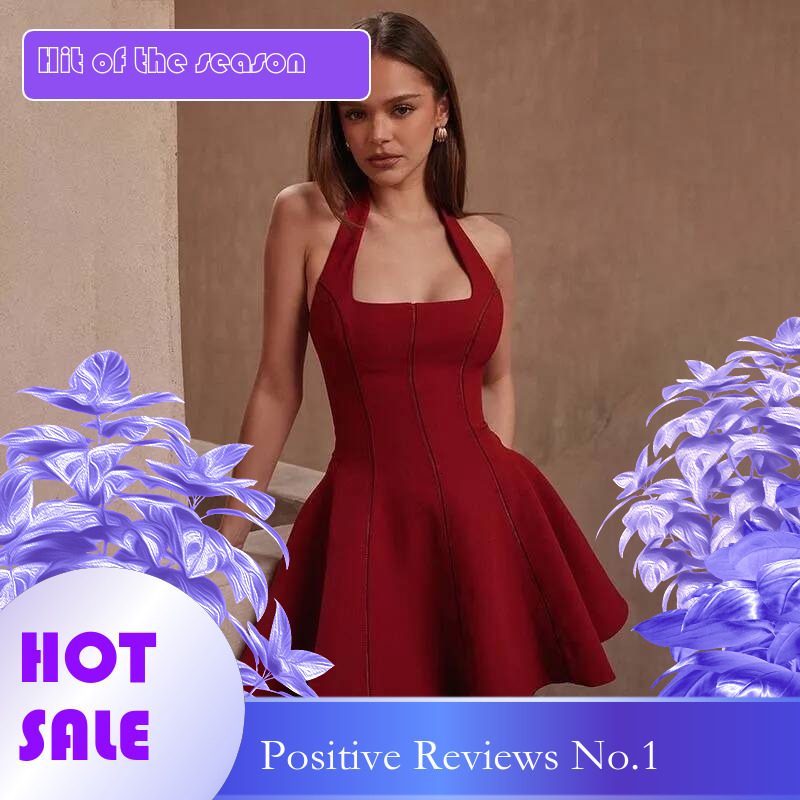 Dongdumaoyi Townlike Waist Wrap A Line Dress Women Halter Mini Spring Summer Backless Nightclub Sexy Party Dresses