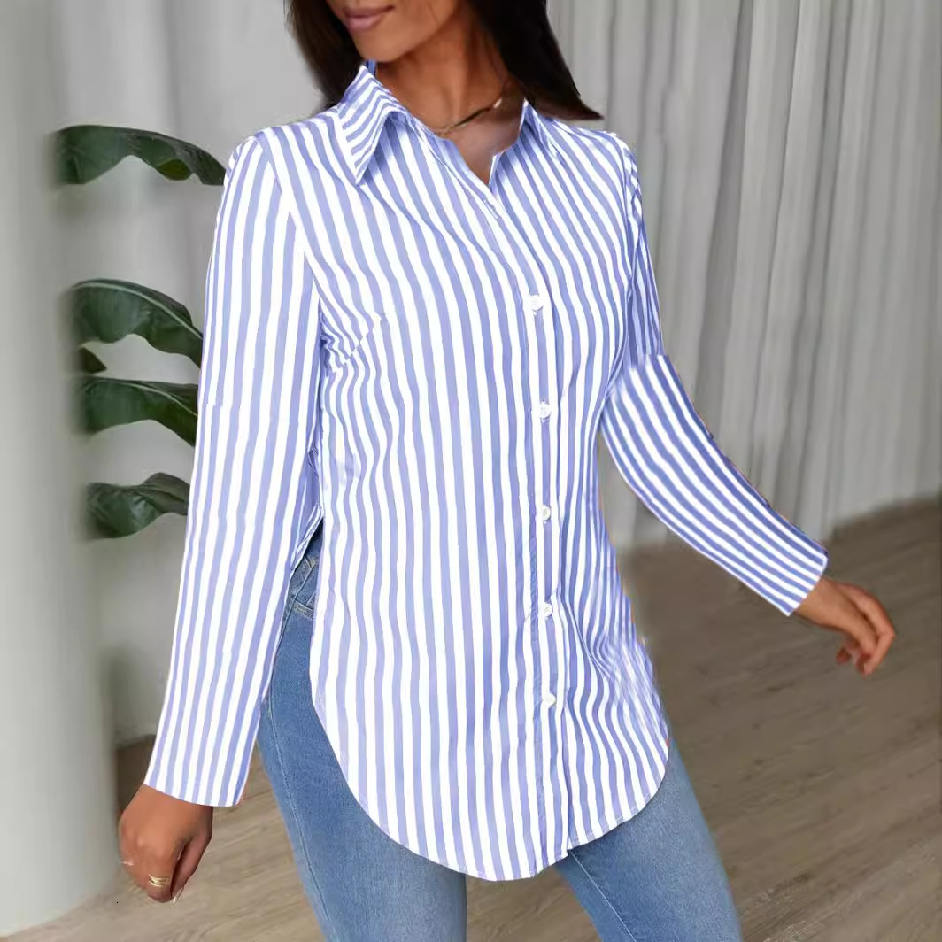 2024 autumn fashion simple striped printed long sleeved shirt for women