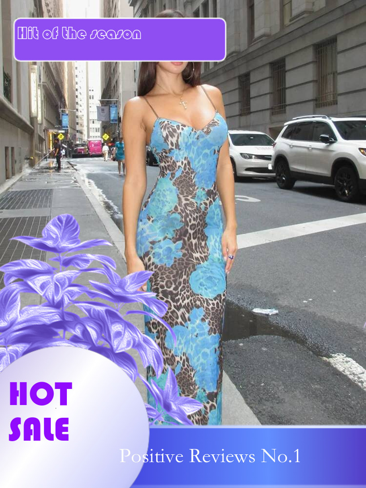 Dongdumaoyi Townlike Print Slim Bodycon Maxi Long Dress Women Spaghetti Strap Summer Backless Nightclub Sexy Party Dresses