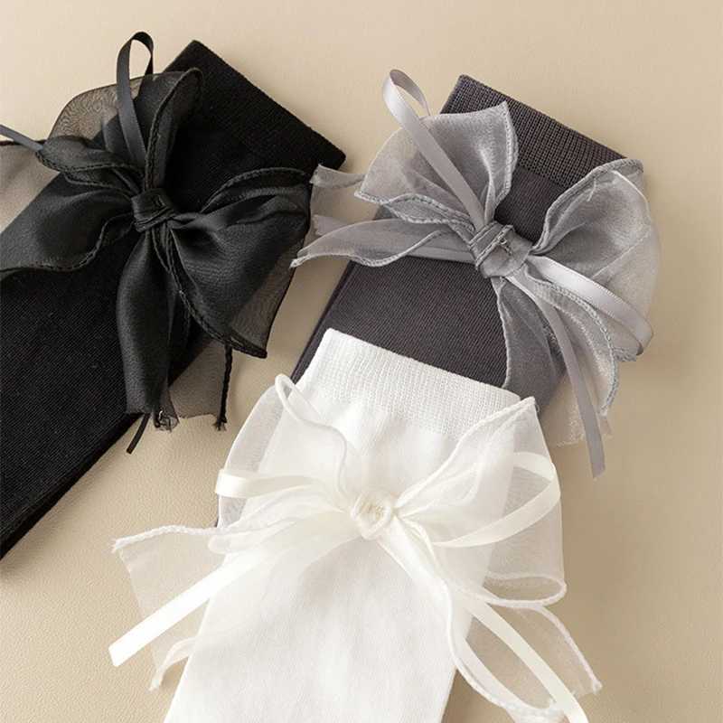 Ribbon Bow Kids Stockings Autumn Little Girl Over Knee Socks Solid Color Children Cotton Long Sock Princess Baby Calf Stocking G251124