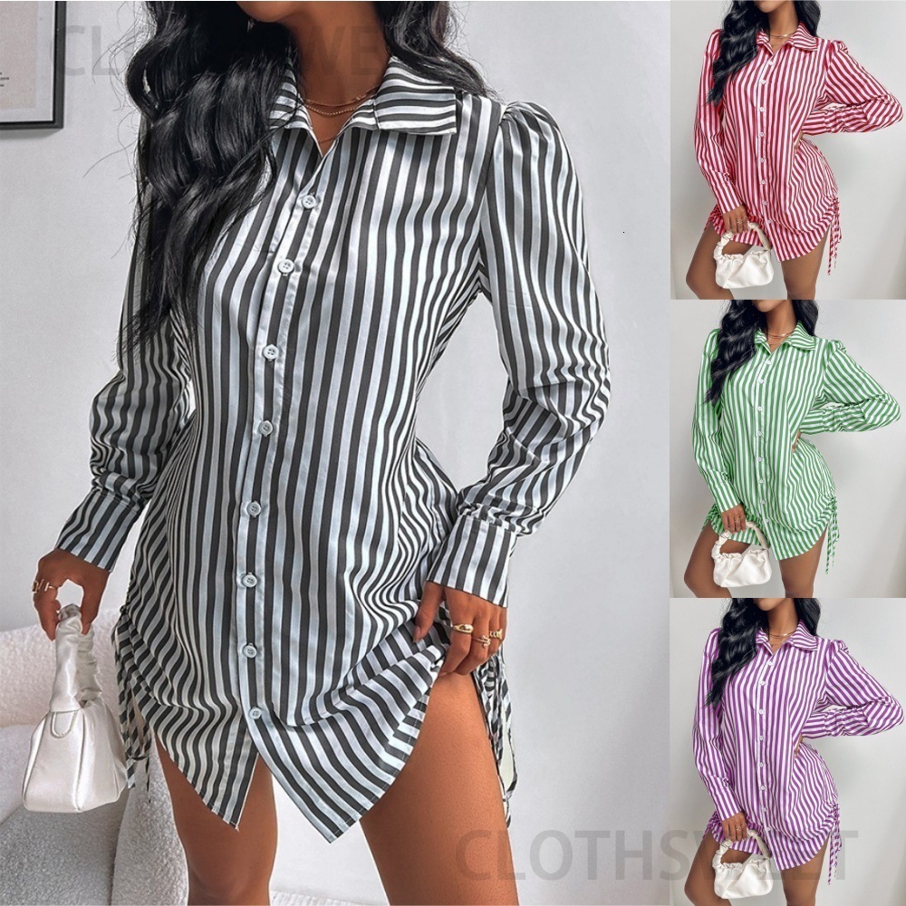 2024 Autumn Fashion Sexy Two Sided Drawstring Shirt Dress for Women