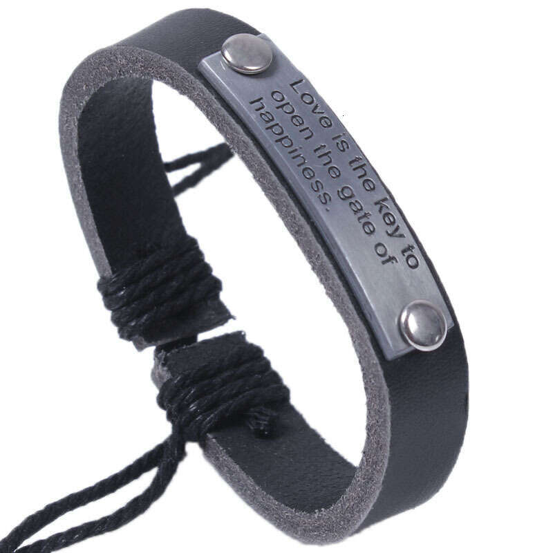 Love is key to the door of happiness, alloy letters, cowhide bracelet, woven genuine leather bracelet