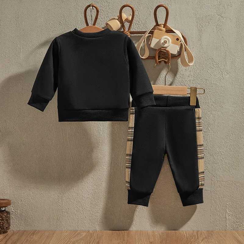 Clothing Sets 0-24M Baby Boy Clothes Black Outfit Fashion Bear Print Long Sleeve Sweatshirt Black Trousers 2Pcs Clothes Set for Infant R250424 TBF1