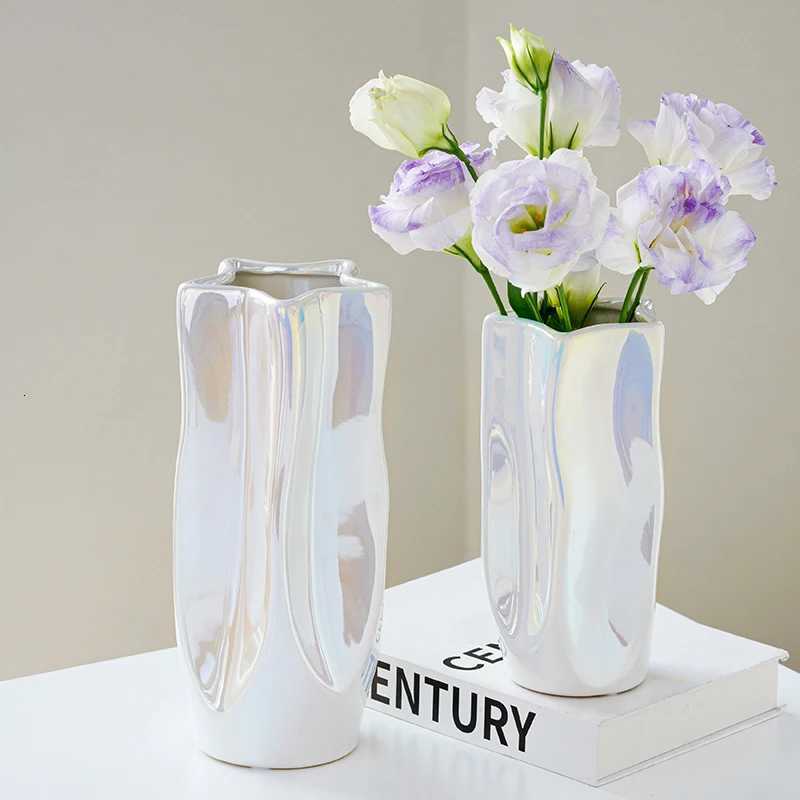 Luxury Electroplated Silver Ceramic Vase Flower Arrangement Irregular Porcelain Hydroponic Vase Ornament Interior Art Decoration C251124