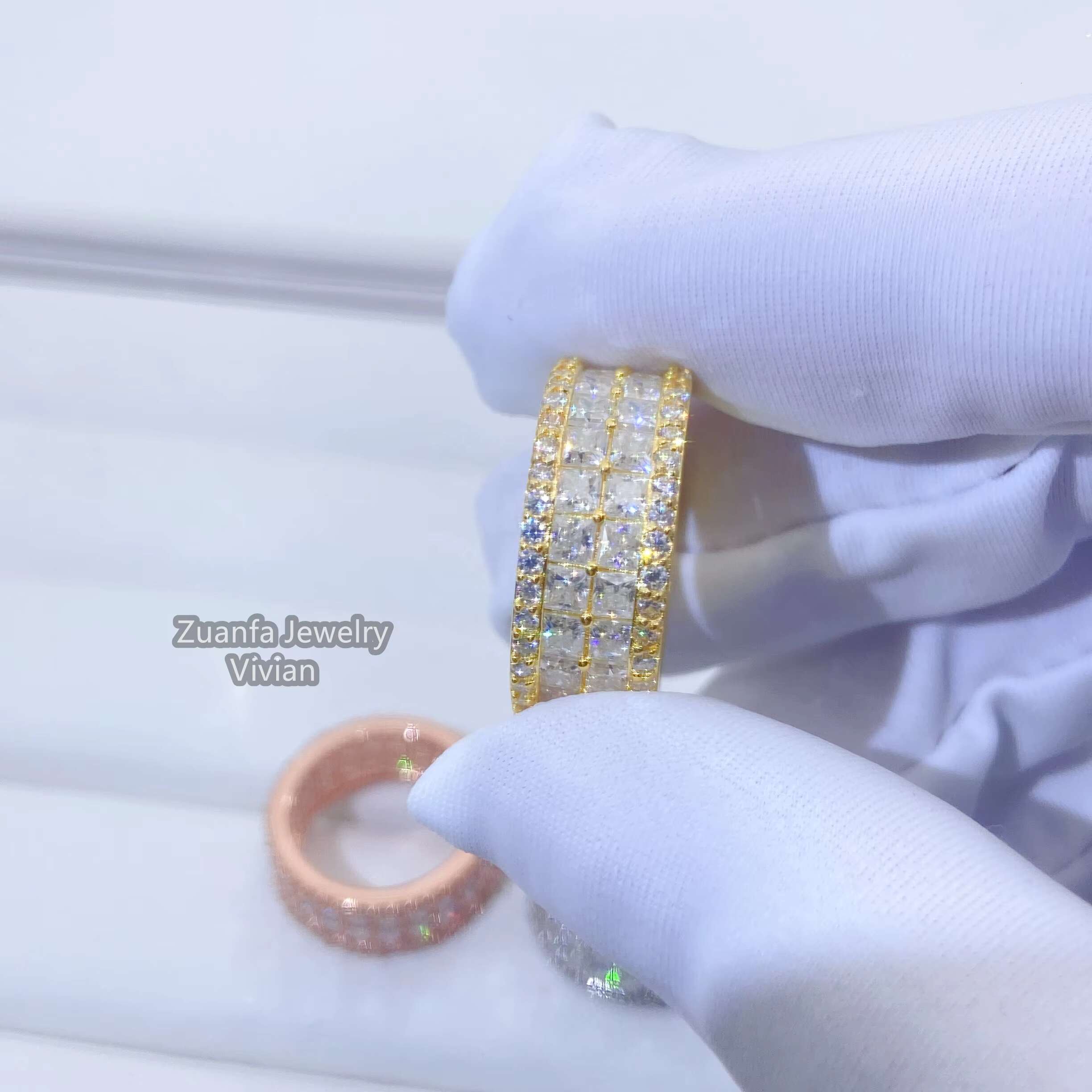 Pass Diamond Tester D Color VVS Grade Princess Cut Moissanite Rings Men Gems 10K 14K Solid Gold Ring