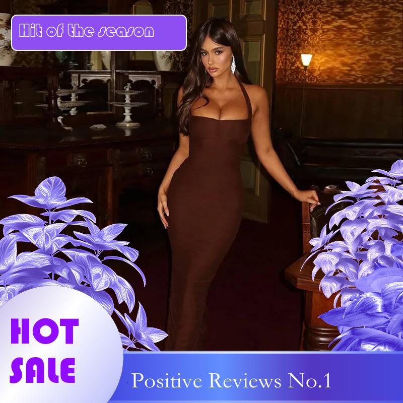 Dongdumaoyi Townlike Maxi Long Slim Bodycon Pleated Dress Women Halter Spring Summer Backless Nightclub Sexy Party Dresses