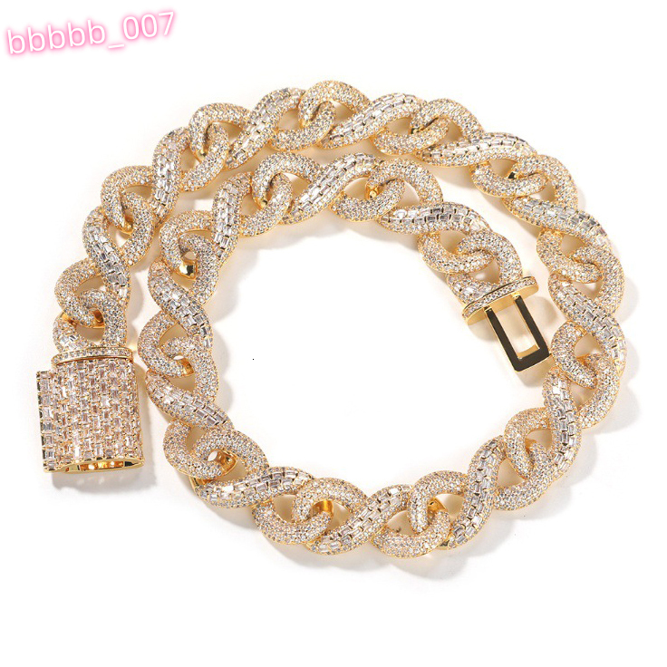 16 MM Iced Out Infinity Necklaces for Men AAA CZ Baguette Cz Prong Setting Cuban Link Chain Choker Hip Hop Jewelry for Gift