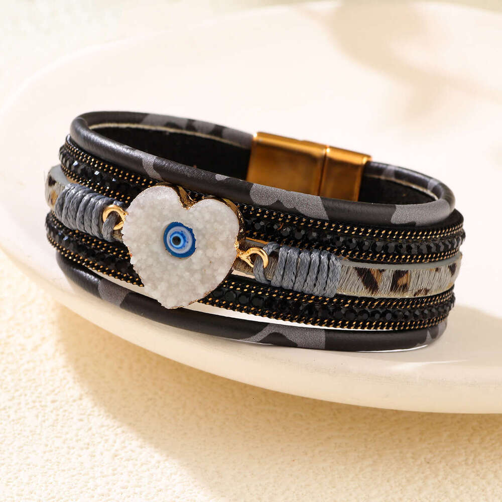 Fashionable New Women's Bohemian Love Dia Magnetic PU Artificial Leather Soft Bracelet