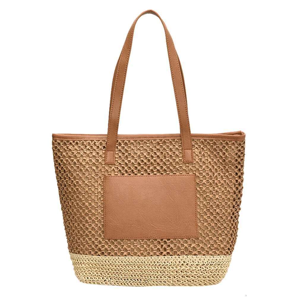Women Boho Shoulder Large Capacity Straw Tote Contrast Color Crochet Beach Handbag Ladies Summer Daily Bag