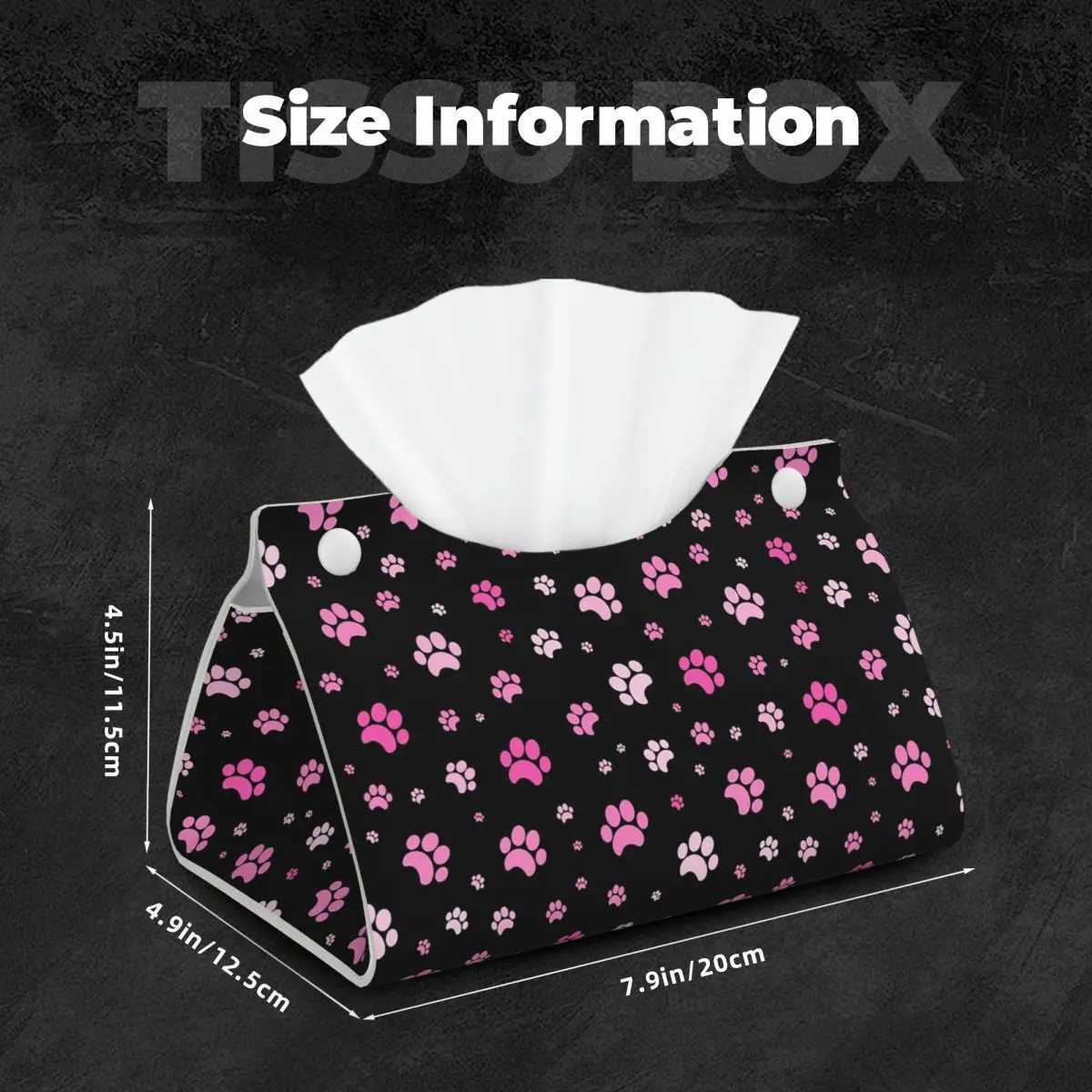 Custom Red And Pink Dog Paw Pattern Tissue Box Cover for Bathroom Car Rectangular PU Leather Facial Tissue Box HolderM251124