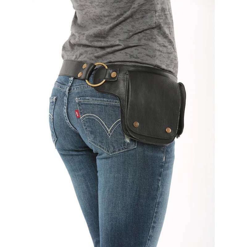 Designer Bag Women's Medieval Punk Waist Steampunk Pu Leather Motorcycle Style Hip Belt Bag Retro Outdoor Sports Adjustable Fanny Pack