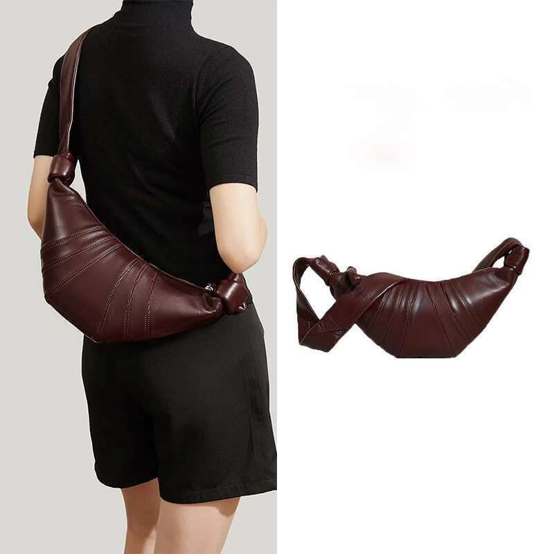 Luxury Designer Minimalist Croissant Commuter Crossbody Crescent Luxurious Small Leather Bag | Trendy Shoulder Purse