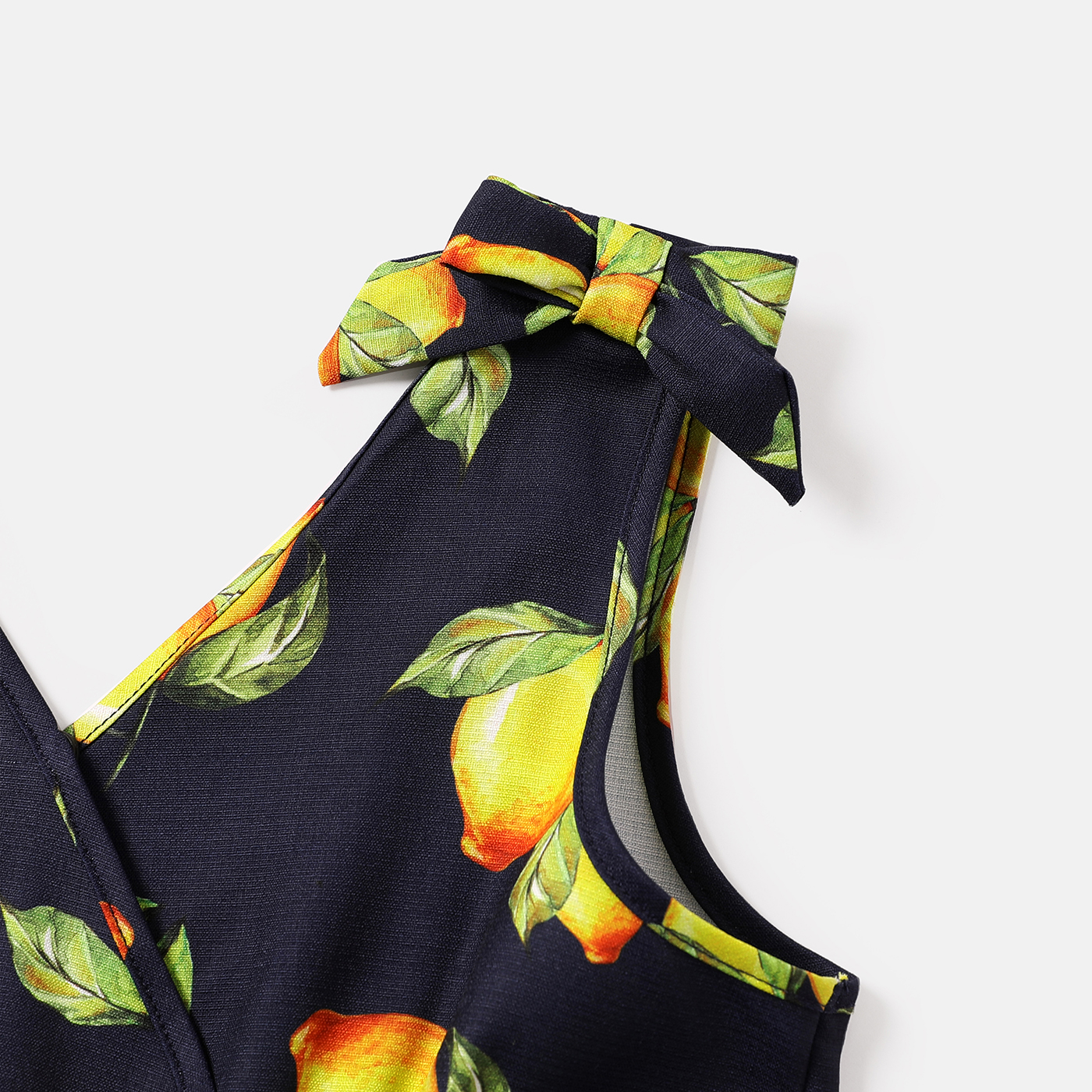 PatPat Kid Girl Lemon Print Surplice Neck Bowknot Design Sleeveless Rompers