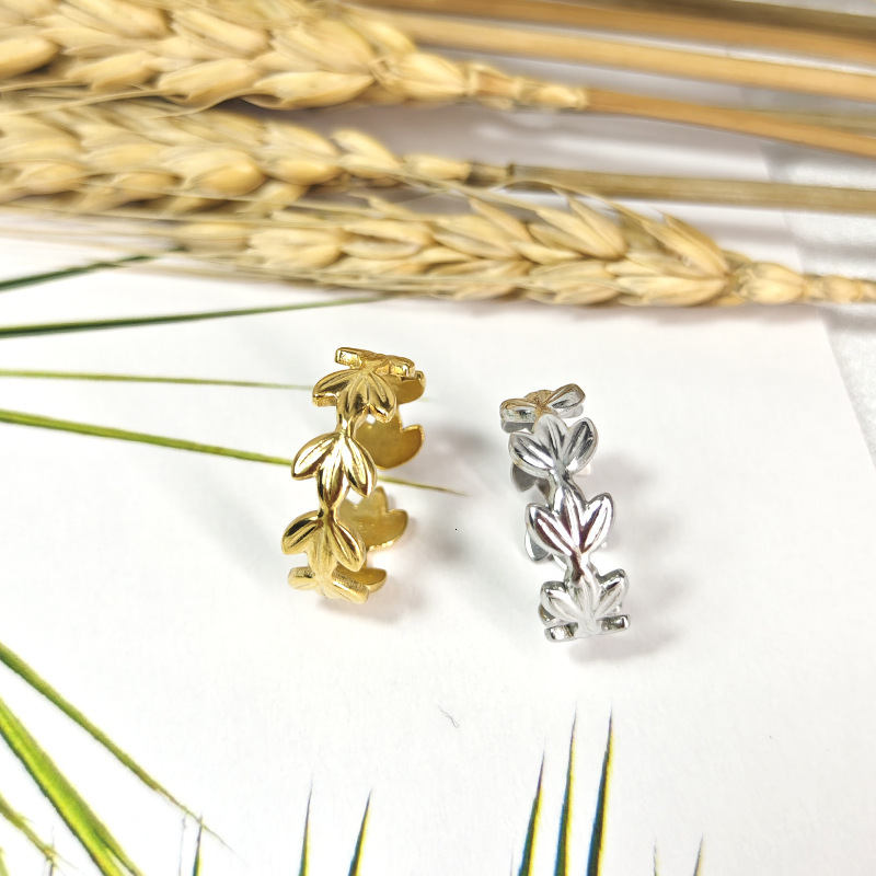 Top Source Titanium Steel Open Female Ins Cold Wind Leaf Korean Edition Ring Fashion Simple