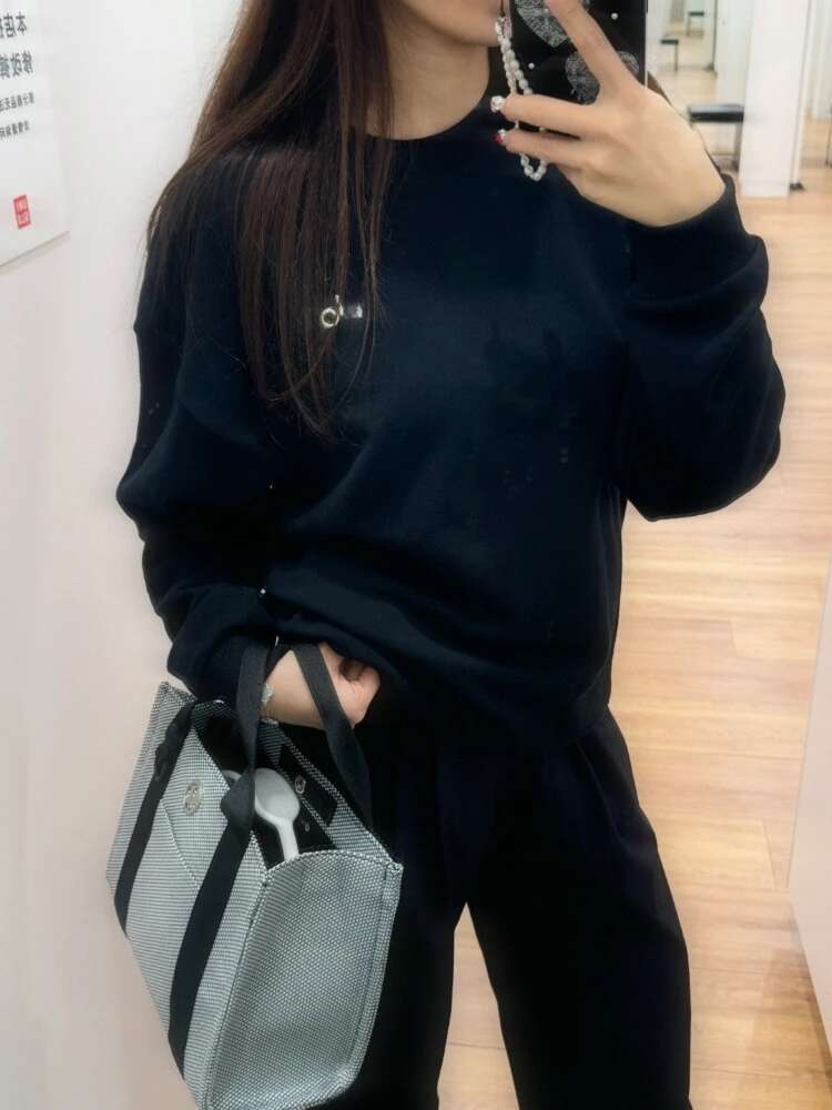 Spring Black Red Round Neck Sweatshirts Simple Classic Letter Loose Casual Sports Fashion Trends Solid Long Sleeves Top