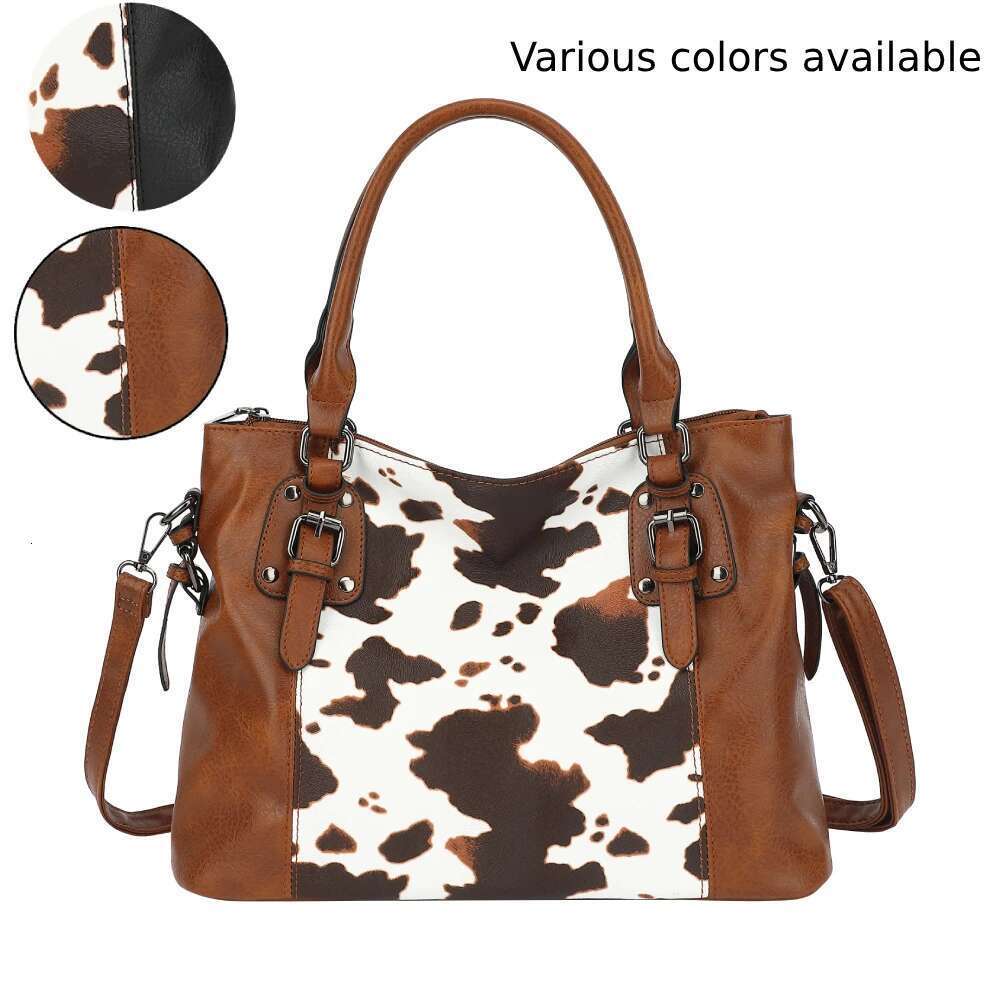 Women's Tote Handbag Combination Set With Classic Cow Pattern Pattern, Multi Capacity, Multiple Pockets, Single Shoulder Bag