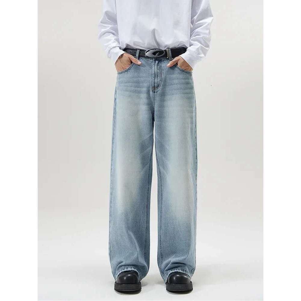 4 Colors Autumn Vintage Distressed Men's Baggy Straight Jeans Fashion Korean High Street Denim Pants Streetwear Male Trousers