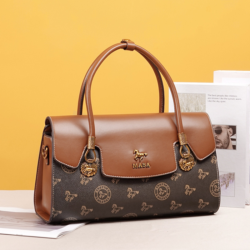 MASA Vintage Fashion Versatile For Commuting Mom Style Handbag High Quality Single Shoulder Bag With Texture Tote Bag