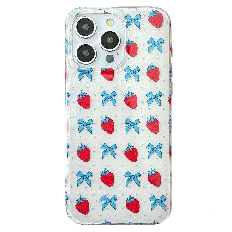 Polka Dot Bow Strawberry Phone Case Compatible iPhone 17/16 Pro Max Shockproof Protective Case iPhone 15/14