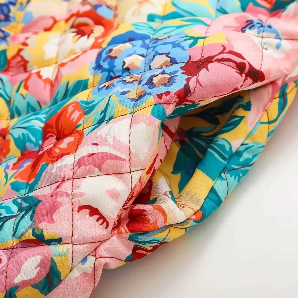 UNIZERA 2023 Autumn New Product Womens Fashion Versatile Round Neck Stripe Spliced Print Retro Quilted Cotton Coat J251124