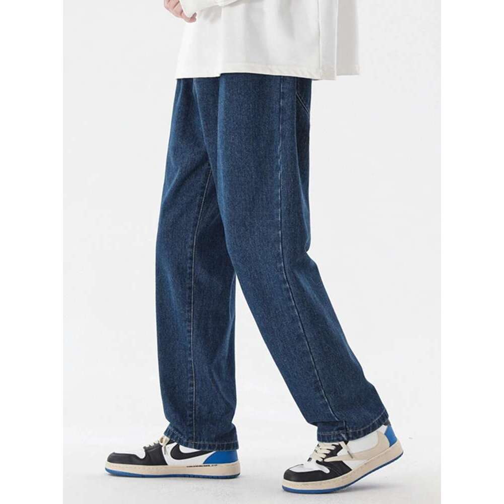 2023 New Korean Fashion Men's Casual Ankle-Length Jeans Classic Man Straight Denim Wide-Leg Pants Light Blue Grey Black 3Xl