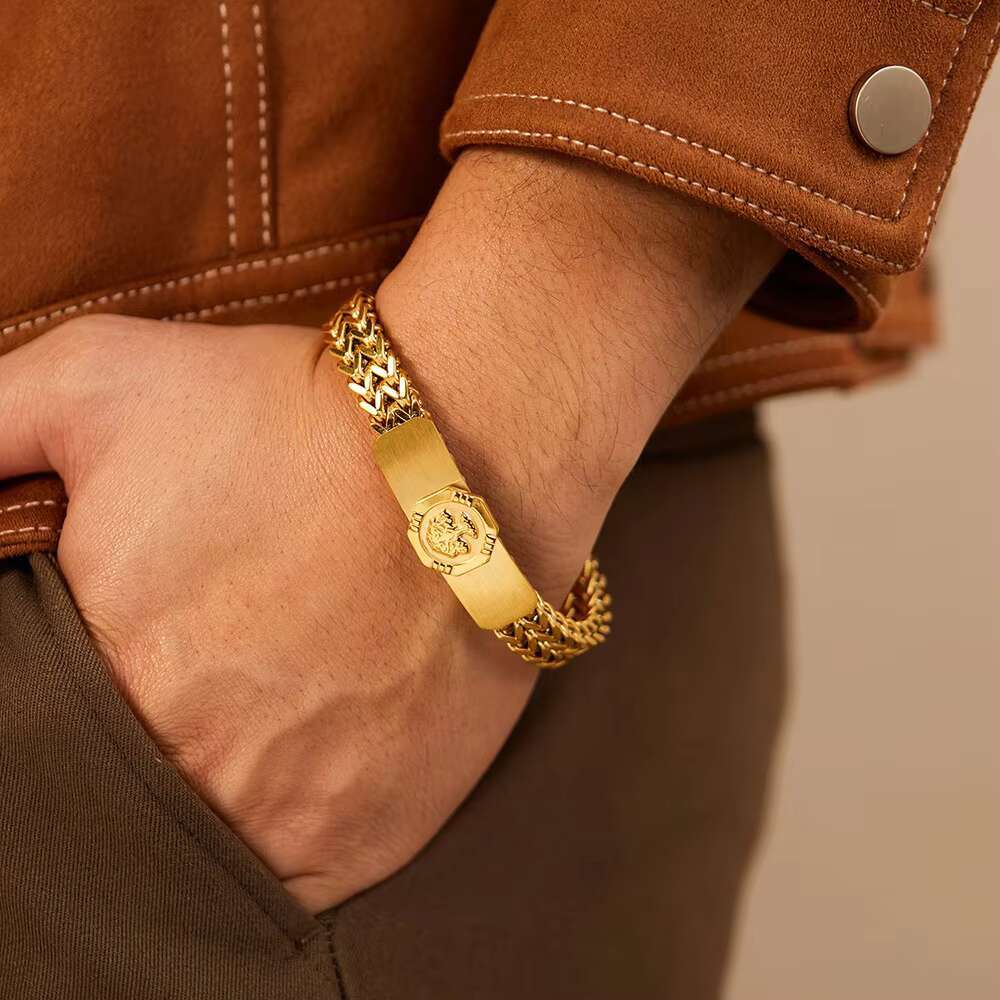 2024 New Personalized Gold Plated Stainless Steel Double Chain the Tree of Life Fashion Jewelry Cuban Link Chain Bracelet Men