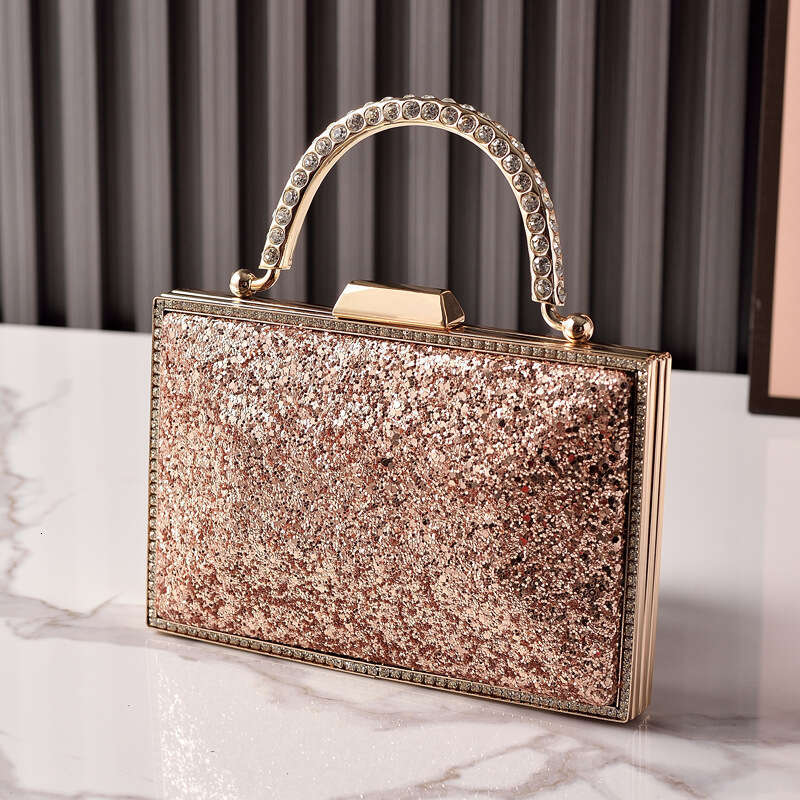 Dinner Bag New High End Gold Sequin Dinner Bag Fashionable Diamond Studded Hand Held Party Dress Bag KQ