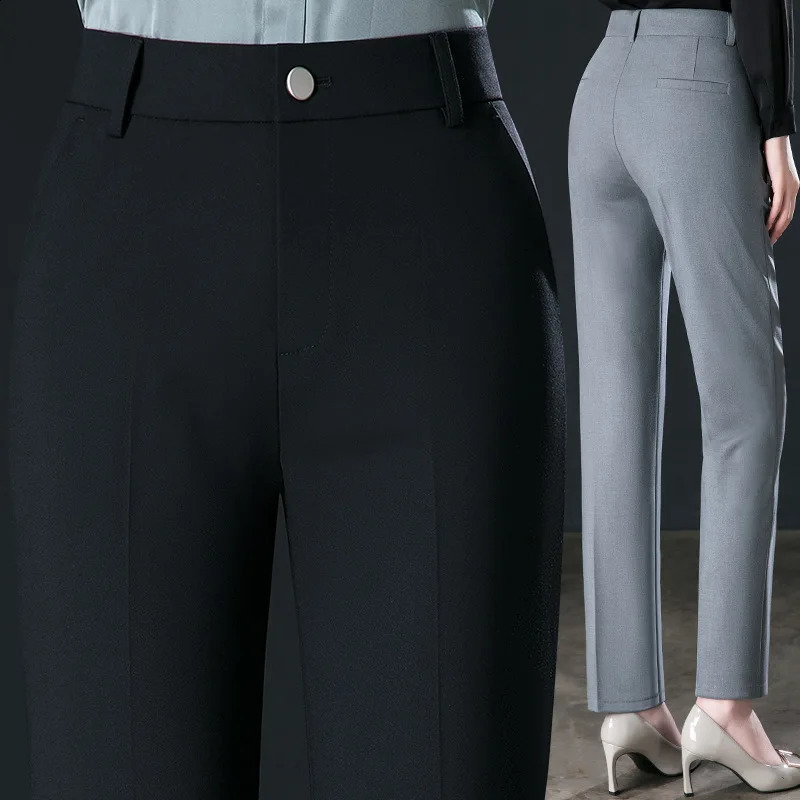 Fashion Trousers Womens High Waisted Straight Suit Pants Loose Dress Pants Black Beige Grey Slacks Women Pantalones 250421