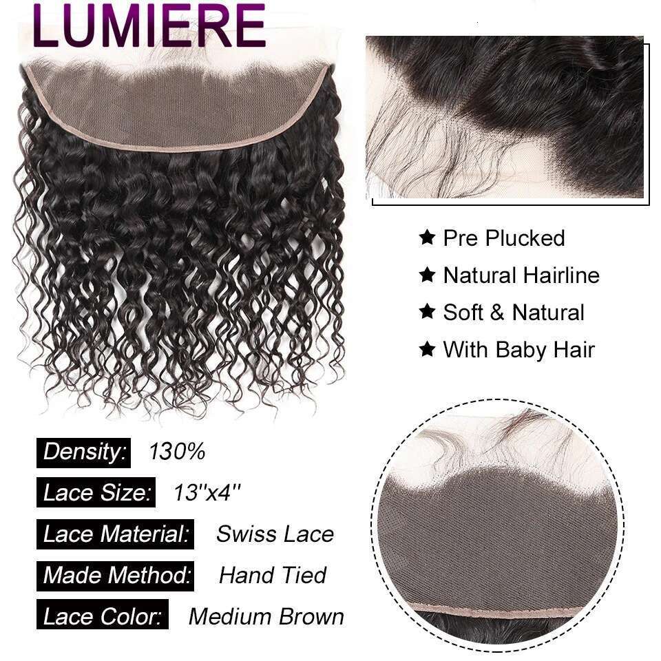 32 40 Inch Water Wave Peruvian Deep Hair Weave Bundles With Frontal HD Transparent Lace Closure And Bundle