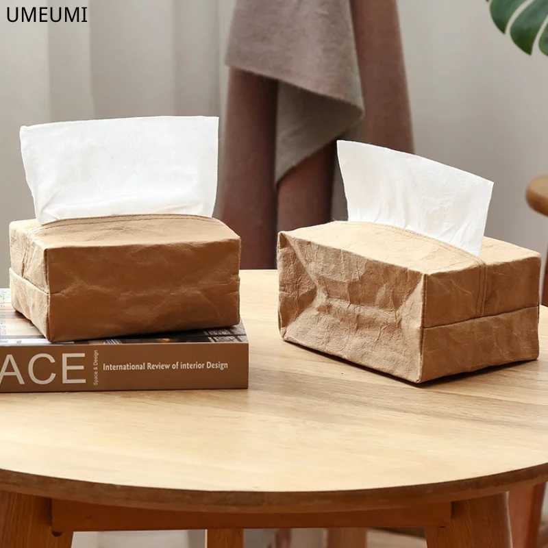 Creative pleated kraft paper waterproof tissue box modern designer storage napkin bag home desktop decorationM251124