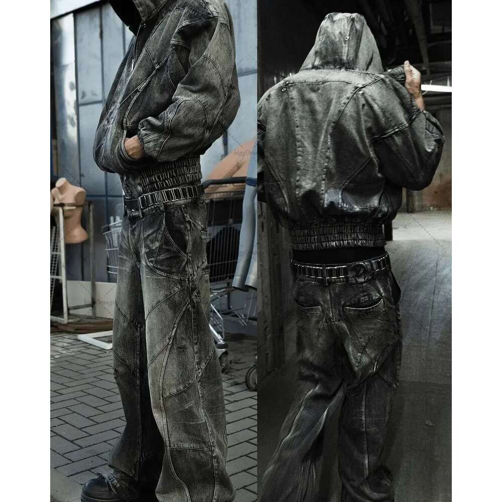 Y2k Destroyed Ing Men's Black Washed Jeans Gothic Style Street Trend Clothing Retro Loose Wide Leg Pants Fall Guys