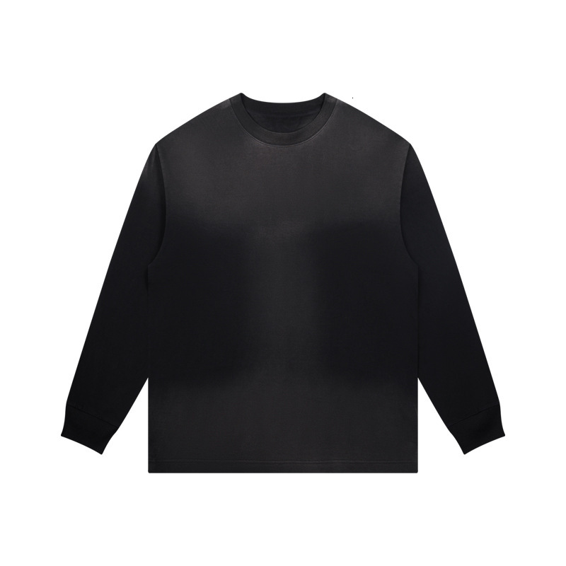 Men's Threaded Long Sleeved Pure Cotton Men's T-Shirt Trend Gradient Color Loose Autumn Round Neck Top Base Shirt luanyun